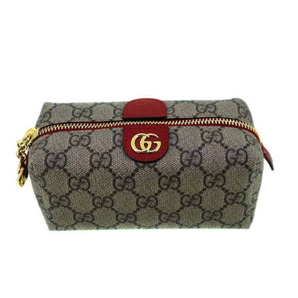 Gucci Supreme Gray Case Pouch GG Cosmetic Canvas Red Cosmetics Green - Picture 1 of 9